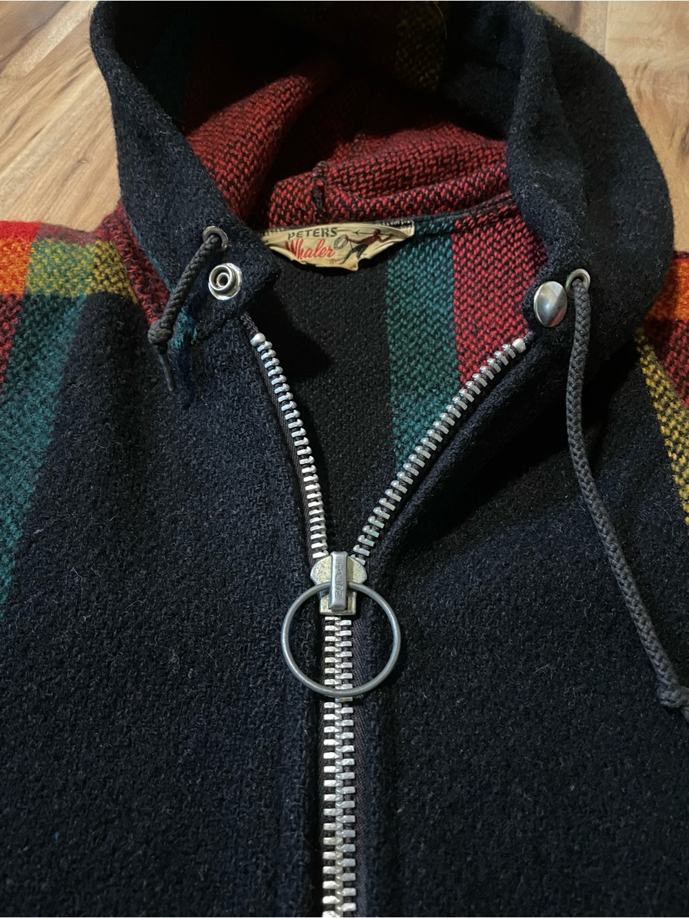 VTG Peters Whaler Plaid Wool Zip-Up Hooded Jacket Med 1960s Retro Gorpcore Cabin - Picture 5 of 9